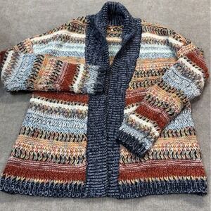 Women M Shawl Collar Open Front Knit Cardigan Boho Cabin Cozy Wool /Alpaca Blend